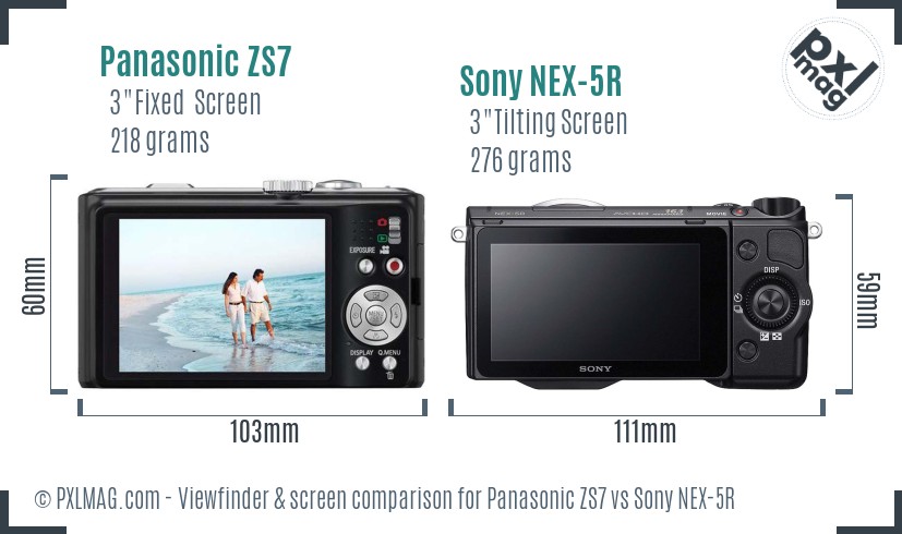 Panasonic ZS7 vs Sony NEX-5R Screen and Viewfinder comparison