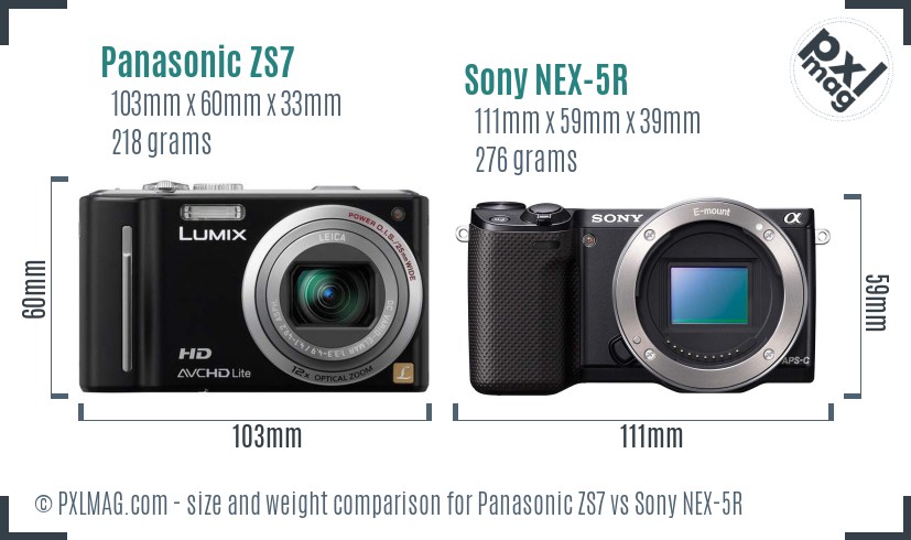 Panasonic ZS7 vs Sony NEX-5R size comparison