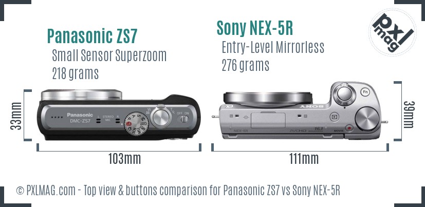 Panasonic ZS7 vs Sony NEX-5R top view buttons comparison