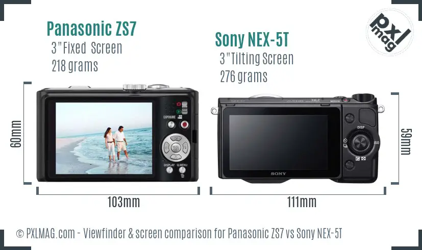 Panasonic ZS7 vs Sony NEX-5T Screen and Viewfinder comparison