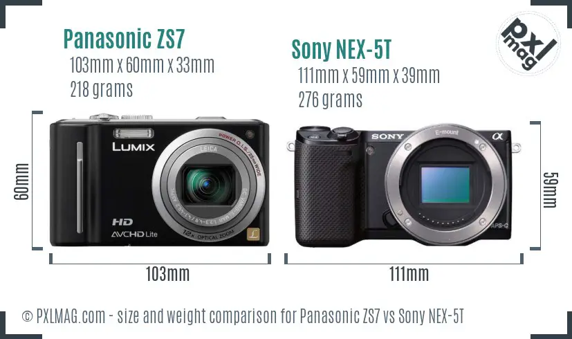 Panasonic ZS7 vs Sony NEX-5T size comparison