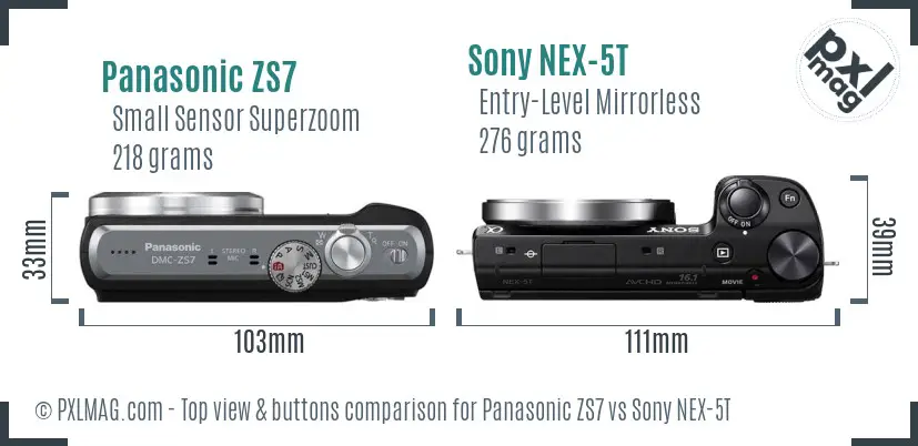 Panasonic ZS7 vs Sony NEX-5T top view buttons comparison