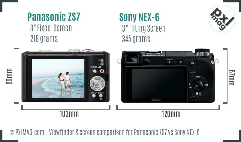 Panasonic ZS7 vs Sony NEX-6 Screen and Viewfinder comparison