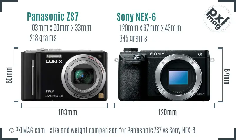 Panasonic ZS7 vs Sony NEX-6 size comparison