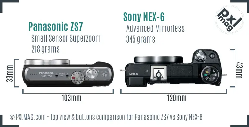 Panasonic ZS7 vs Sony NEX-6 top view buttons comparison