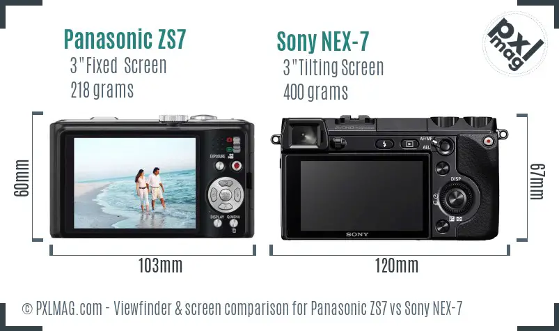 Panasonic ZS7 vs Sony NEX-7 Screen and Viewfinder comparison