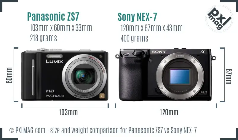 Panasonic ZS7 vs Sony NEX-7 size comparison