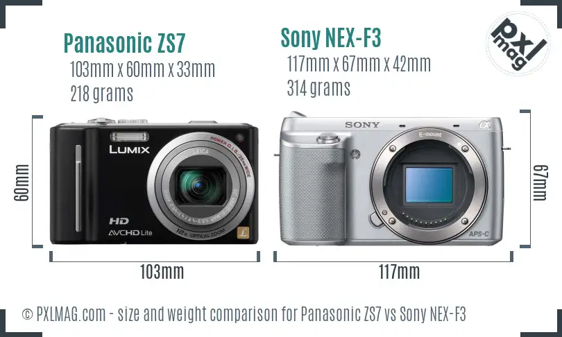 Panasonic ZS7 vs Sony NEX-F3 size comparison Panasonic ZS7 vs Sony NEX-F3 size comparison