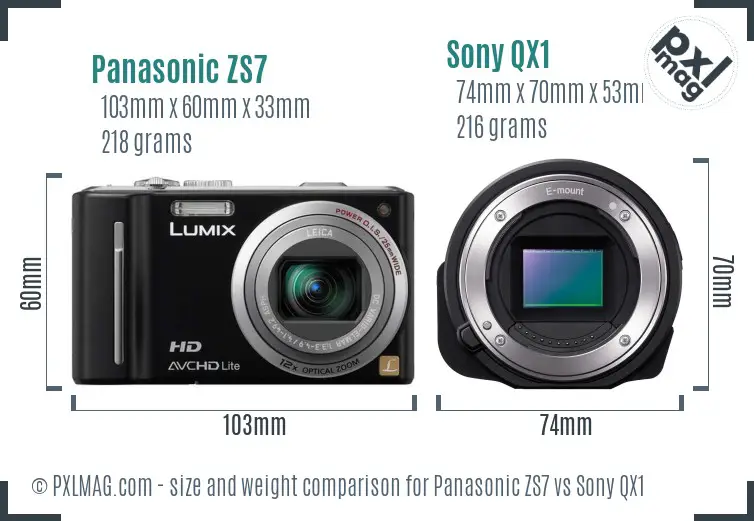 Panasonic ZS7 vs Sony QX1 size comparison Panasonic ZS7 vs Sony QX1 size comparison