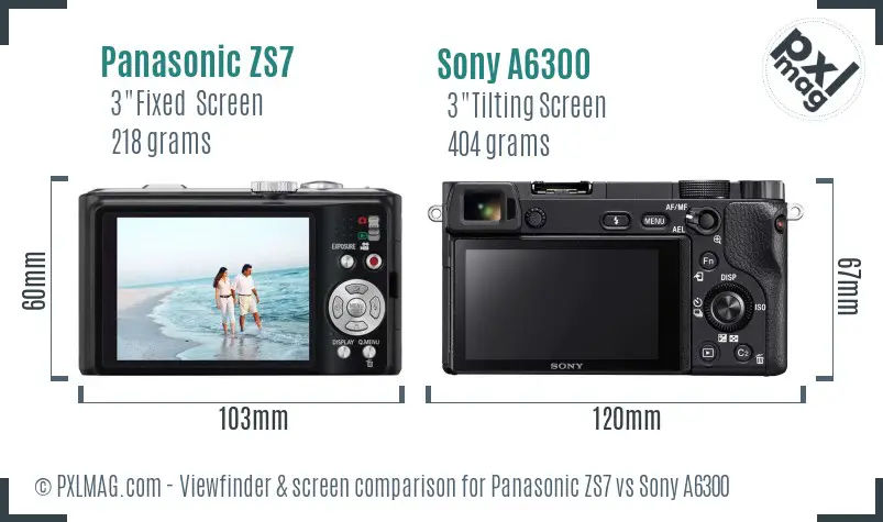 Panasonic ZS7 vs Sony A6300 Screen and Viewfinder comparison