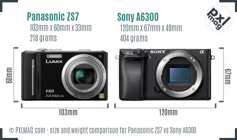 Panasonic ZS7 vs Sony A6300 size comparison