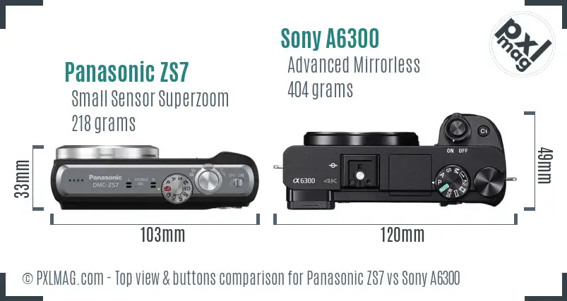 Panasonic ZS7 vs Sony A6300 top view buttons comparison