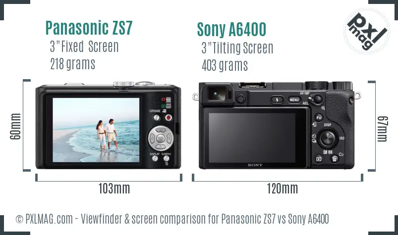 Panasonic ZS7 vs Sony A6400 Screen and Viewfinder comparison