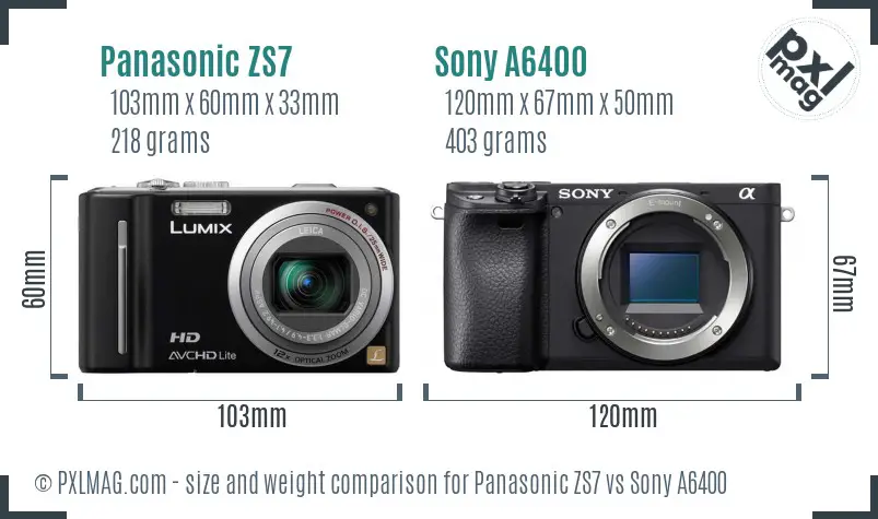 Panasonic ZS7 vs Sony A6400 size comparison