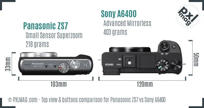 Panasonic ZS7 vs Sony A6400 top view buttons comparison