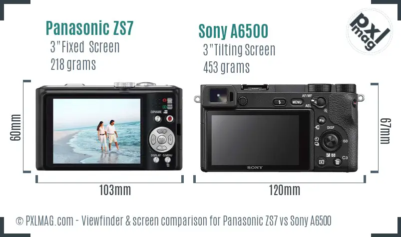 Panasonic ZS7 vs Sony A6500 Screen and Viewfinder comparison