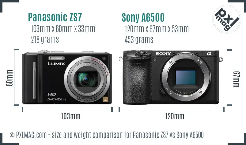 Panasonic ZS7 vs Sony A6500 size comparison