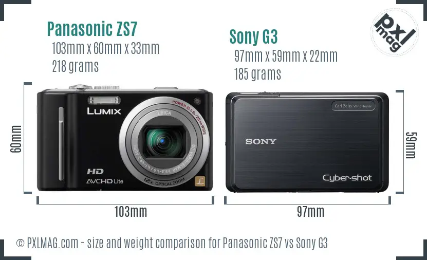 Panasonic ZS7 vs Sony G3 size comparison