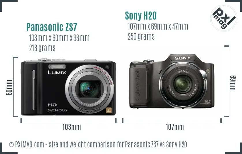 Panasonic ZS7 vs Sony H20 size comparison