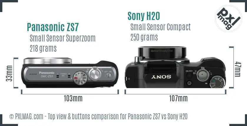 Panasonic ZS7 vs Sony H20 top view buttons comparison