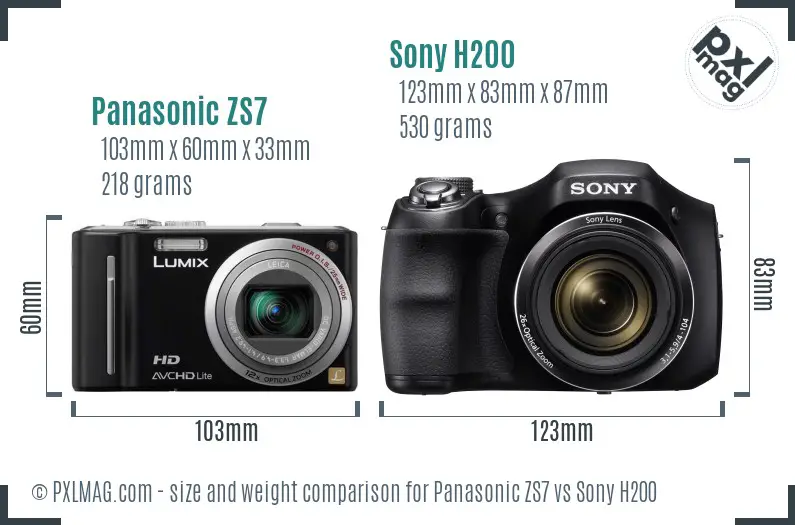 Panasonic ZS7 vs Sony H200 size comparison