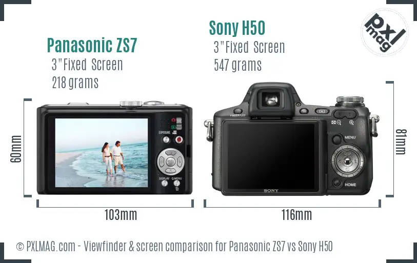 Panasonic ZS7 vs Sony H50 Screen and Viewfinder comparison