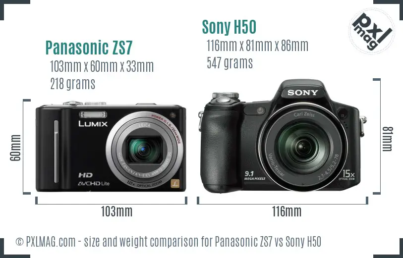 Panasonic ZS7 vs Sony H50 size comparison