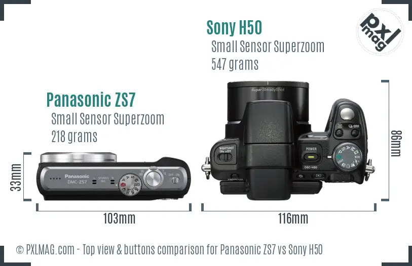 Panasonic ZS7 vs Sony H50 top view buttons comparison