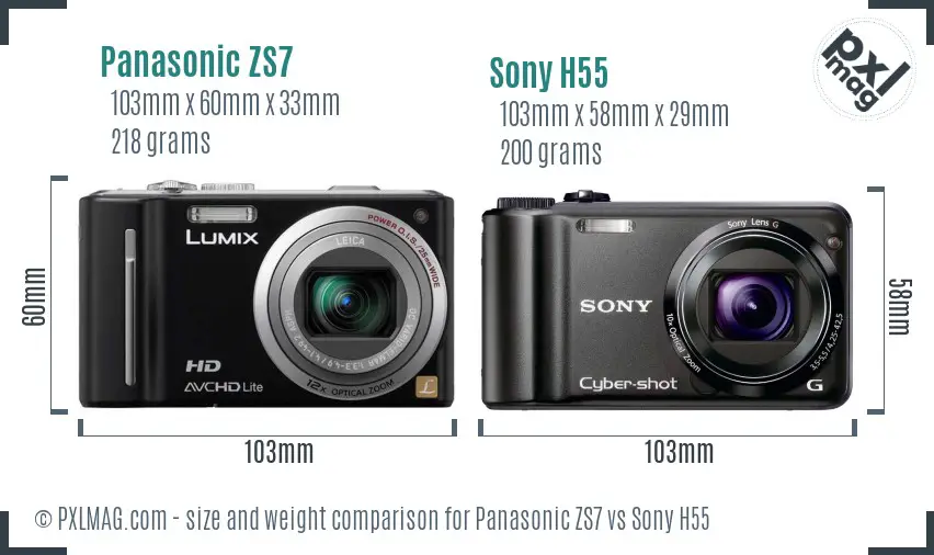 Panasonic ZS7 vs Sony H55 size comparison