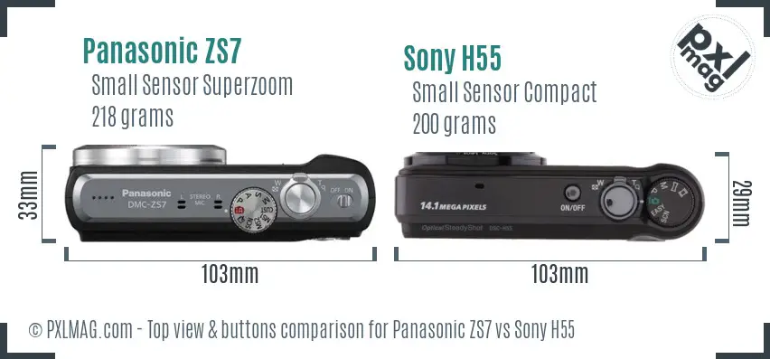 Panasonic ZS7 vs Sony H55 top view buttons comparison