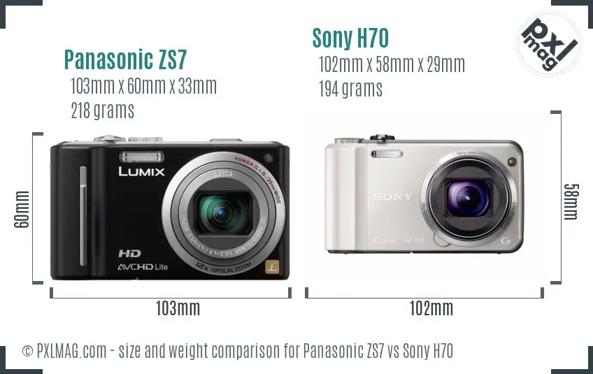 Panasonic ZS7 vs Sony H70 size comparison