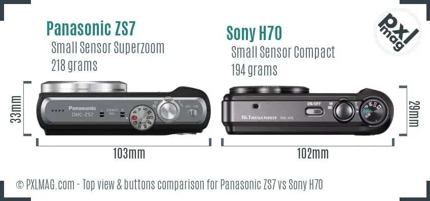 Panasonic ZS7 vs Sony H70 top view buttons comparison