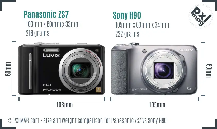 Panasonic ZS7 vs Sony H90 size comparison
