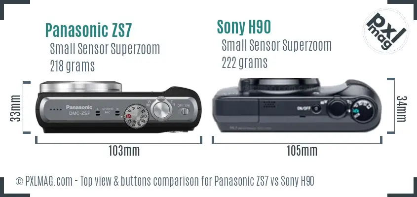 Panasonic ZS7 vs Sony H90 top view buttons comparison