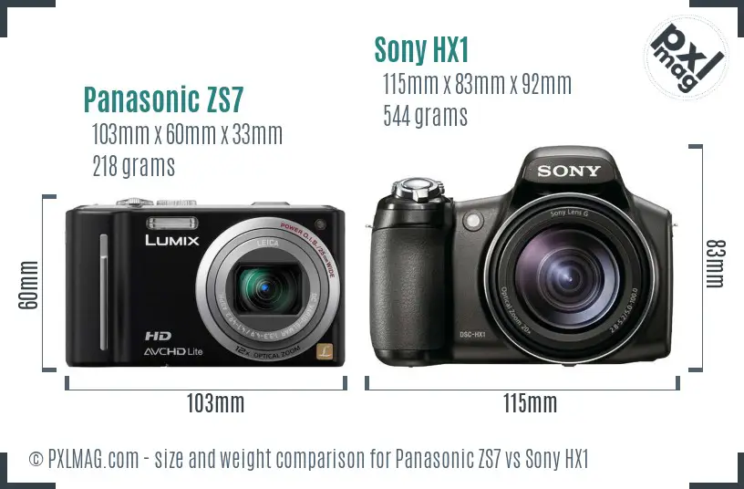 Panasonic ZS7 vs Sony HX1 size comparison