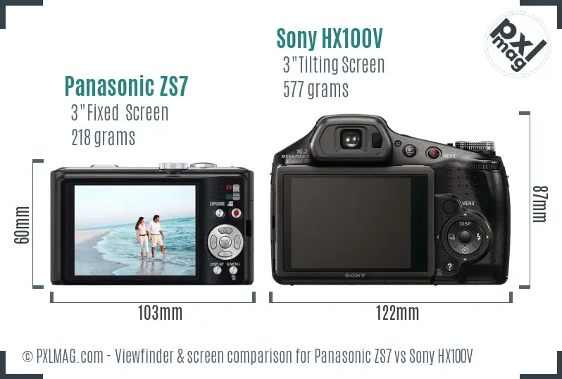Panasonic ZS7 vs Sony HX100V Screen and Viewfinder comparison