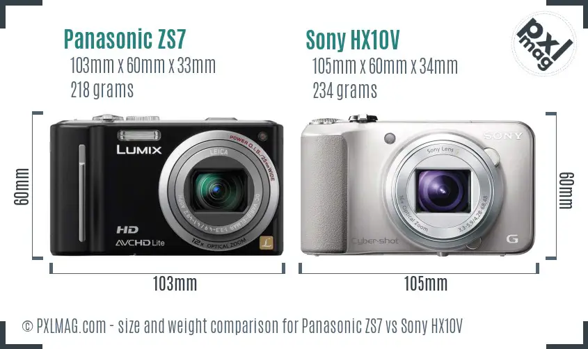 Panasonic ZS7 vs Sony HX10V size comparison