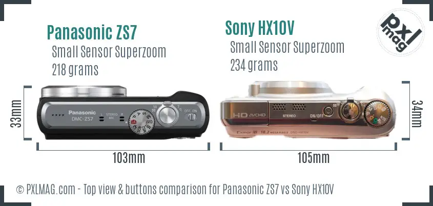 Panasonic ZS7 vs Sony HX10V top view buttons comparison