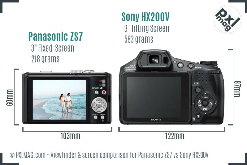 Panasonic ZS7 vs Sony HX200V Screen and Viewfinder comparison
