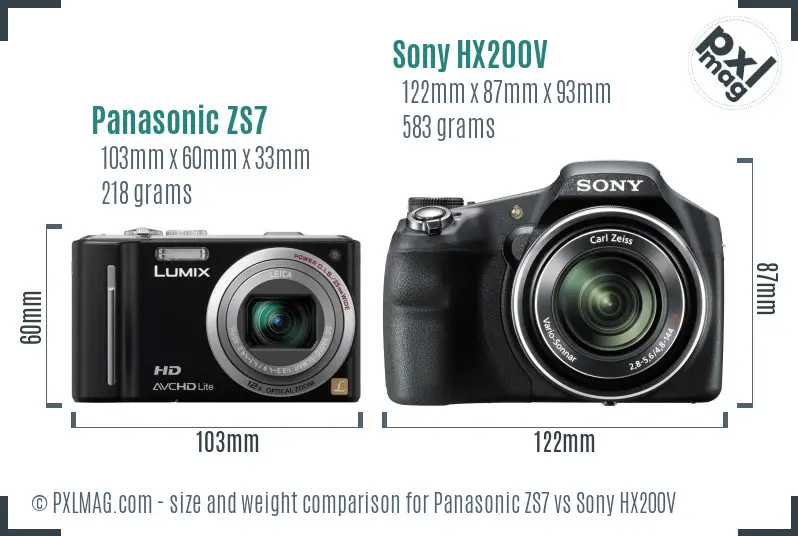 Panasonic ZS7 vs Sony HX200V size comparison