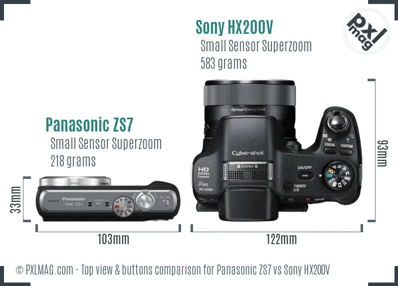 Panasonic ZS7 vs Sony HX200V top view buttons comparison