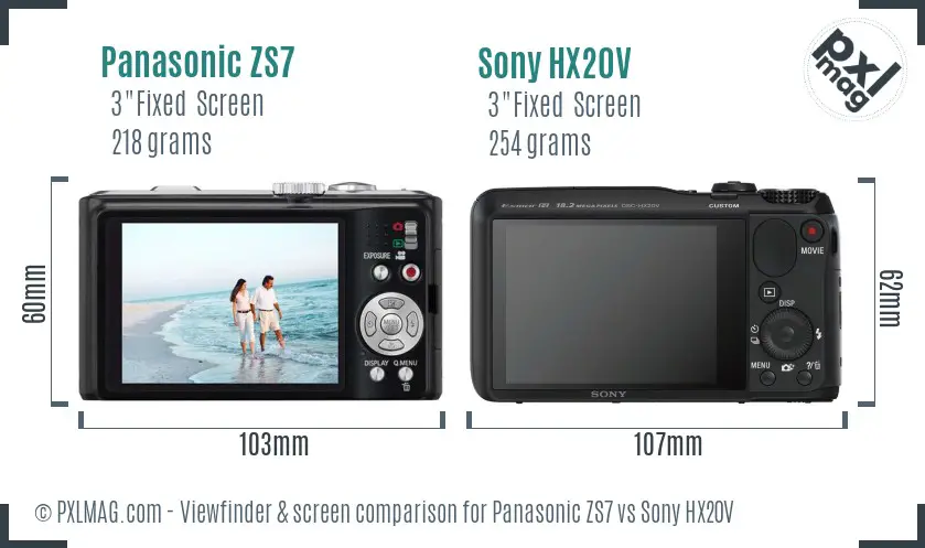 Panasonic ZS7 vs Sony HX20V Screen and Viewfinder comparison