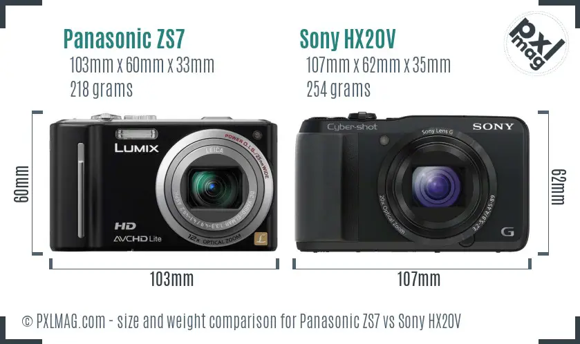 Panasonic ZS7 vs Sony HX20V size comparison