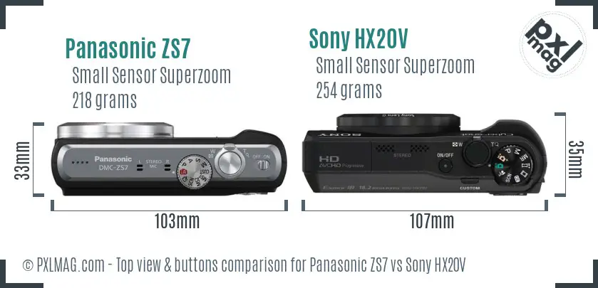 Panasonic ZS7 vs Sony HX20V top view buttons comparison