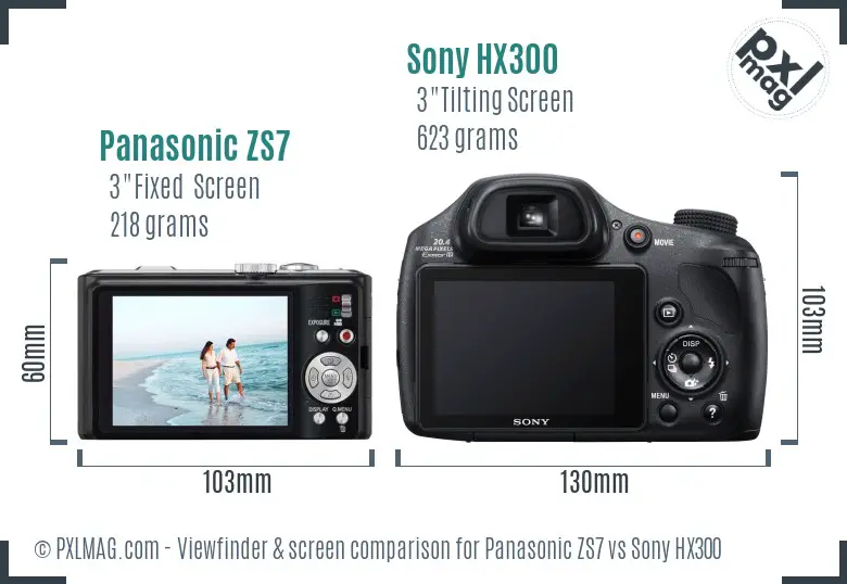 Panasonic ZS7 vs Sony HX300 Screen and Viewfinder comparison