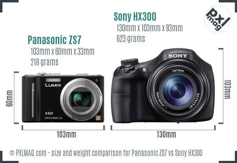 Panasonic ZS7 vs Sony HX300 size comparison