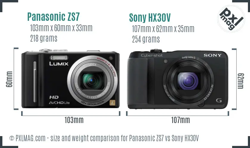 Panasonic ZS7 vs Sony HX30V size comparison