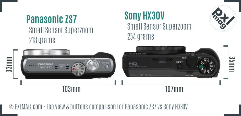 Panasonic ZS7 vs Sony HX30V top view buttons comparison