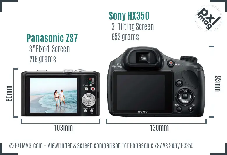 Panasonic ZS7 vs Sony HX350 Screen and Viewfinder comparison