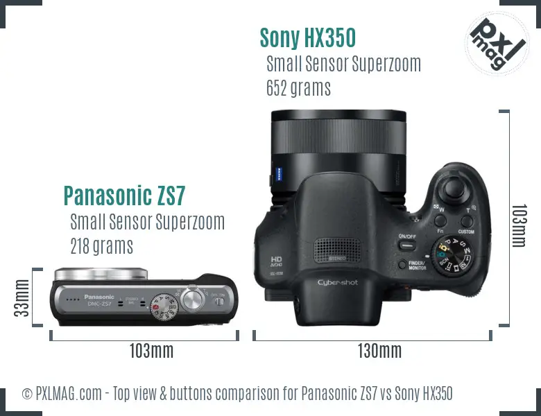 Panasonic ZS7 vs Sony HX350 top view buttons comparison